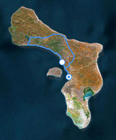 Voorbeeldroute voor de noordelijke route van een Bonaire vogelexcursie.